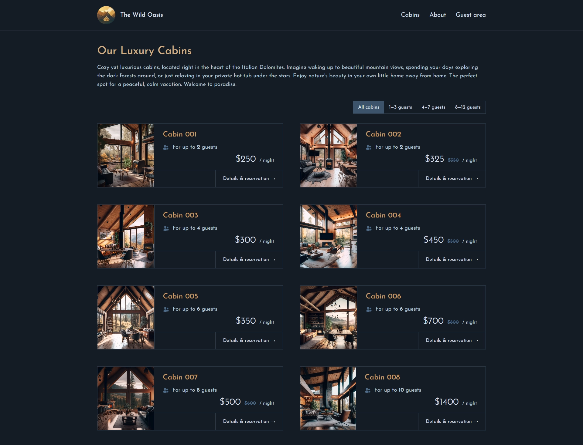 Image of cabins on page the TheWildOasisWeb