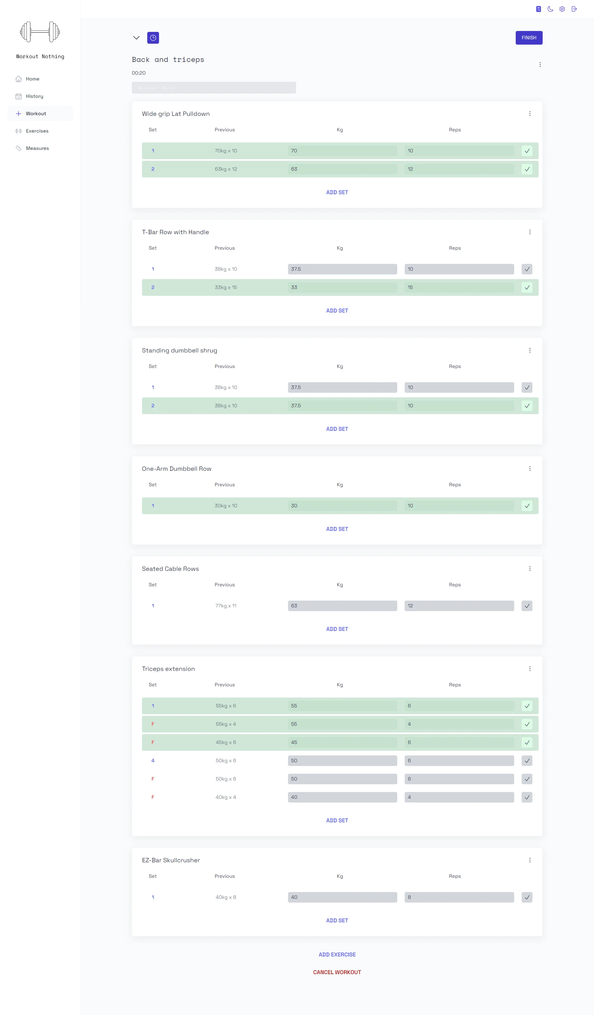 Image of workout in progress on WorkoutNothing